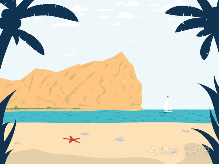 夏季海滩启发的场景。矢量图