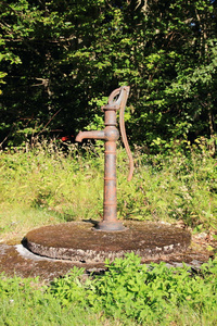 森林花园里的老垃圾水泵
