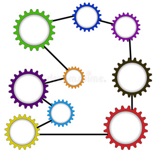 不同颜色的连接齿轮。光栅