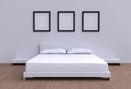 现代床和两个枕头