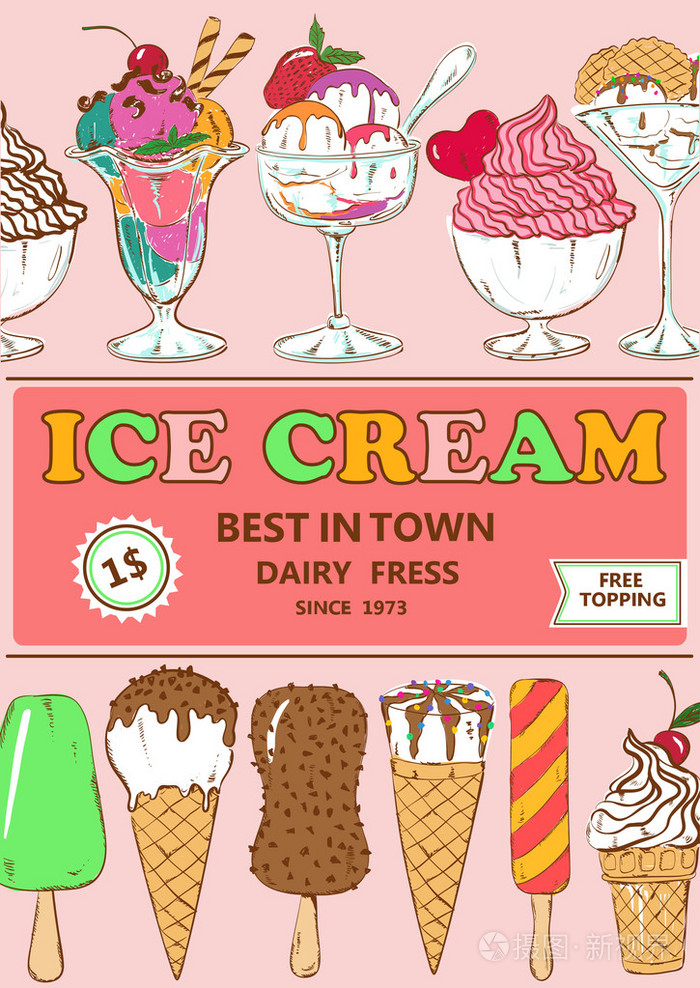 姹紫嫣红的卡通冰淇淋海报设计
