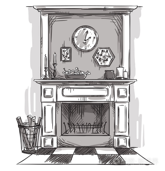 手工绘制的壁炉在家里舒适的地方