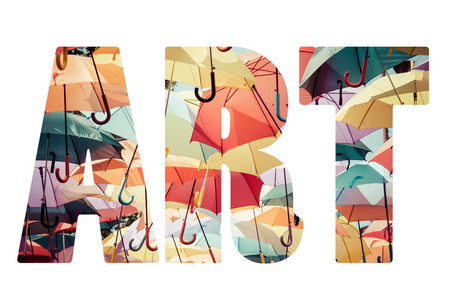 在五颜六色的雨伞艺术字图片艺术字体图片能源多彩水彩和水墨艺术字