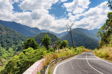 弯曲的道路和周边大叻山林的美丽的景色