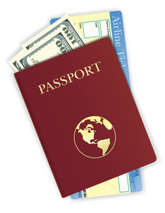 护照和钱和航空公司机票矢量图图片