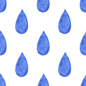 无缝的水彩图案与雨滴。矢量图。手绘背景