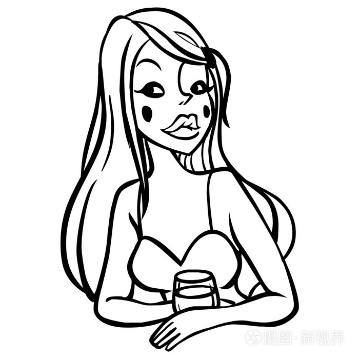 可爱的卡通女孩喝果汁.矢量图插画-正版商用图片1ivkkk-摄图新视界