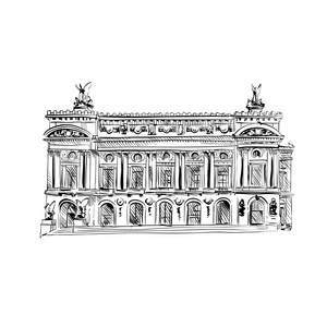 手绘歌剧院法国巴黎歌剧院. 矢量图解照片