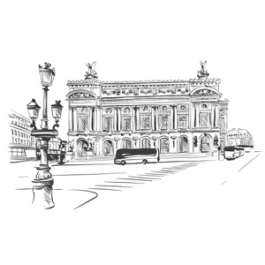 手绘歌剧院法国巴黎歌剧院. 矢量图解照片