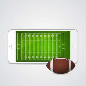 矢量智能手机足球与屏幕上的字段