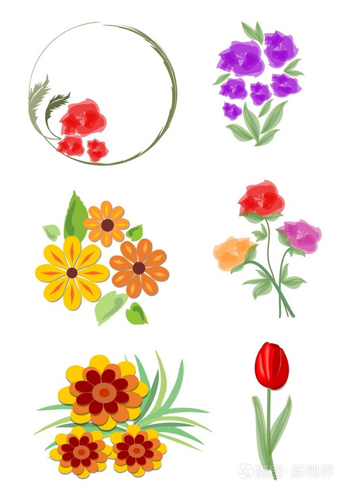 一整套矢量开朗颜色美丽的小花饰品 nad 图案.