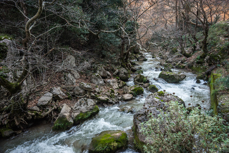 在 vouraikos 峡谷瀑布景观