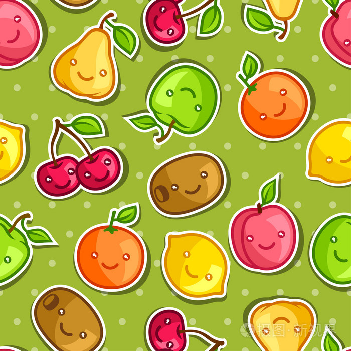无缝模式面带笑容的可爱卡哇伊水果贴纸