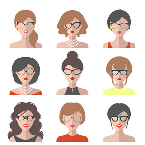 不同的女性应用程序图标在眼镜
