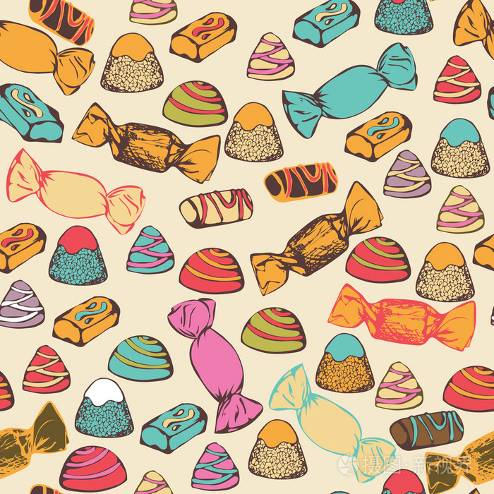 无缝模式与五颜六色的糖果插画-正版商用图片1ixihv-摄图新视界