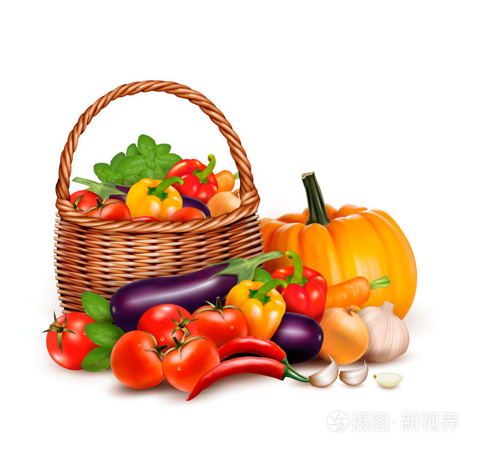 一篮子的新鲜蔬菜.矢量背景