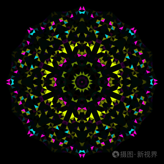 抽象几何明亮万花筒模式.圆形对称设计.圆的花装饰