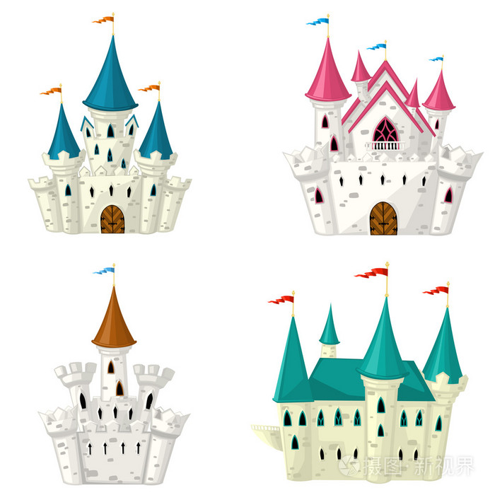 矢量卡通童话城堡的集合