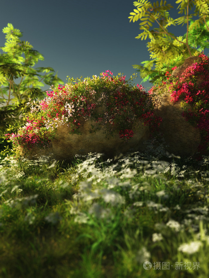 阳光明媚的早晨在山上3dcg