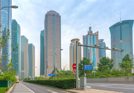 世纪大道的街景在上海陆家嘴，中国