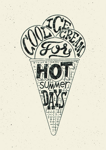 老式的冰激淋 grunge 风格海报。黑色白色复古字体标签设计。矢量图