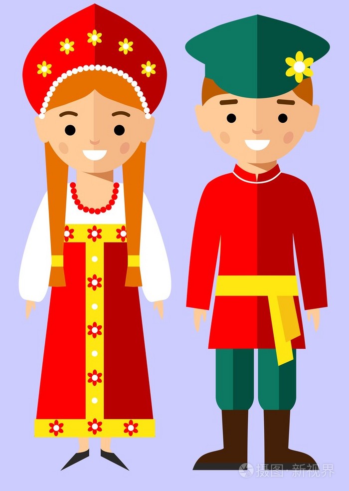 矢量图的俄罗斯孩子,男孩,女孩,人