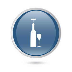 矢量图标相关葡萄酒包括酒瓶 酒杯 开瓶器。蓝色的光泽 web 图标