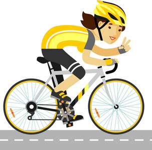 年轻车手骑自行车的人女人在平面样式的自行车