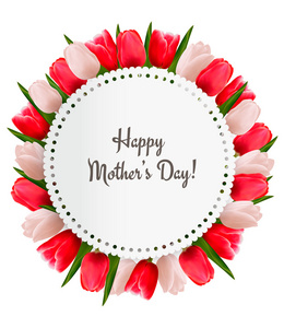 与母亲节快乐一天注意红色和白色的郁金香。矢量