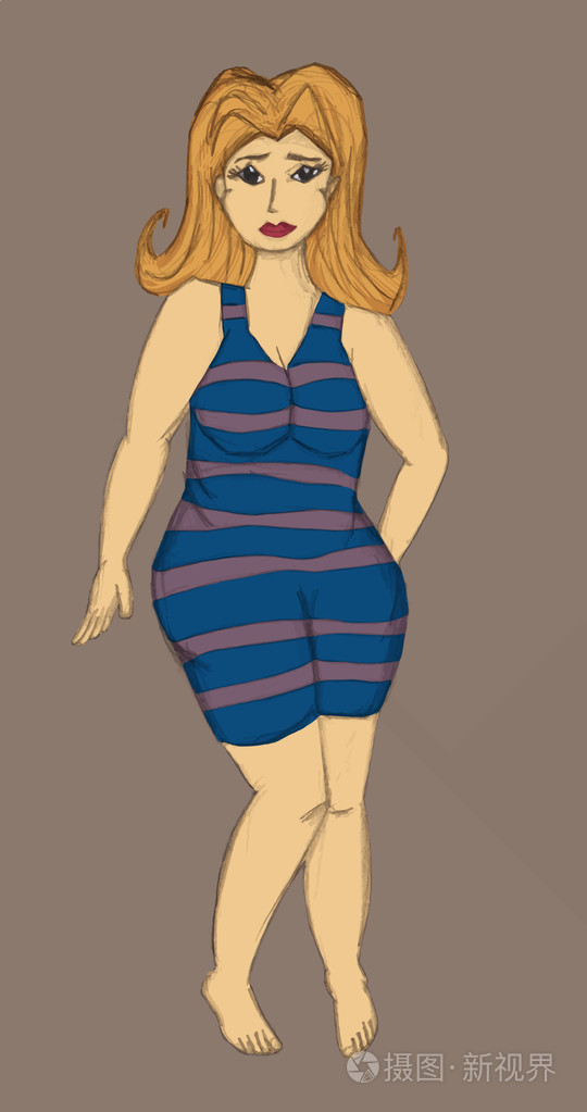 胖胖的女孩矢量图