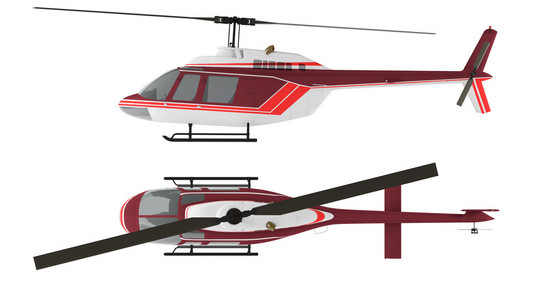 孤立的直升机。顶部和前视图