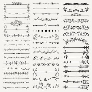 矢量黑色手绘分隔线 箭头 漩涡