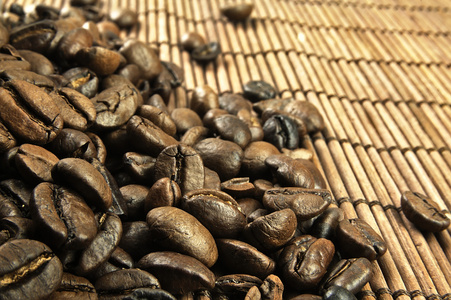 分散的新鲜咖啡豆