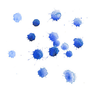抽象的水彩画水彩画手绘多彩蓝色艺术油漆飞溅染色在白色背景上