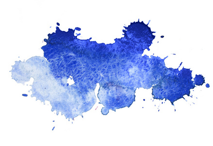 抽象的水彩画水彩画手绘多彩蓝色艺术油漆飞溅染色在白色背景上