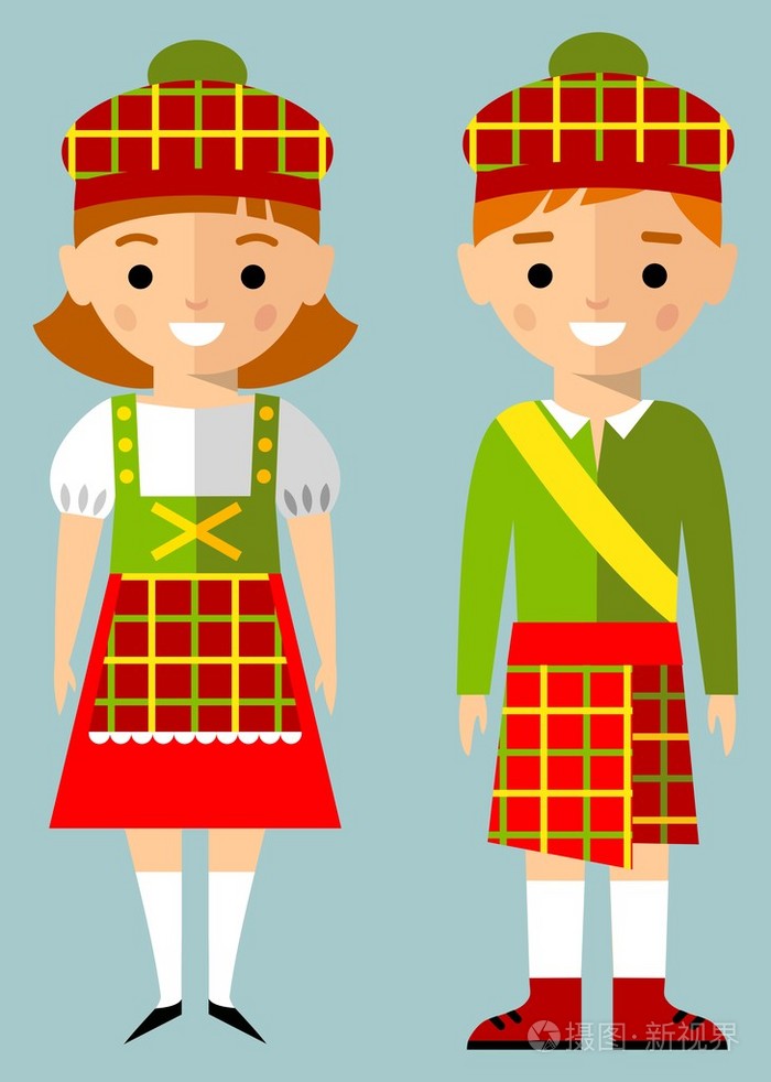 矢量图的苏格兰人的孩子,男孩,女孩,人