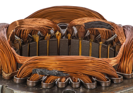 电机绕组, 上白色孤立的特写细节照片