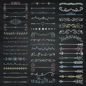 矢量黑色粉笔绘制分隔线 箭头 漩涡