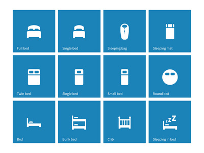 在蓝色背景上的家具和床上图标