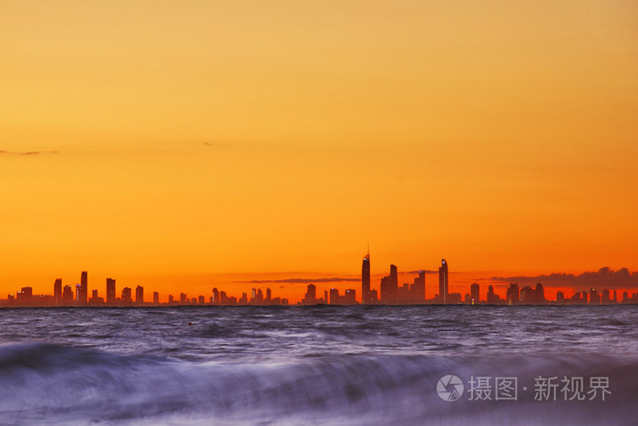 View of the Gold Coast over the ocean