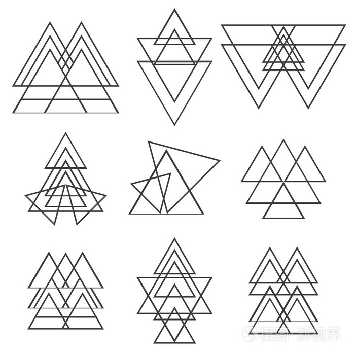 一组几何形状时尚的标志几何图标