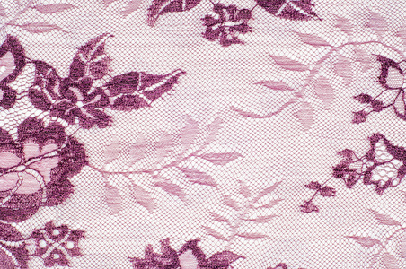 纹理花边织物。 白色背景工作室的花边。 由纱线或线制成的薄织物。 通常是用捻线或编织线做成的棉或丝
