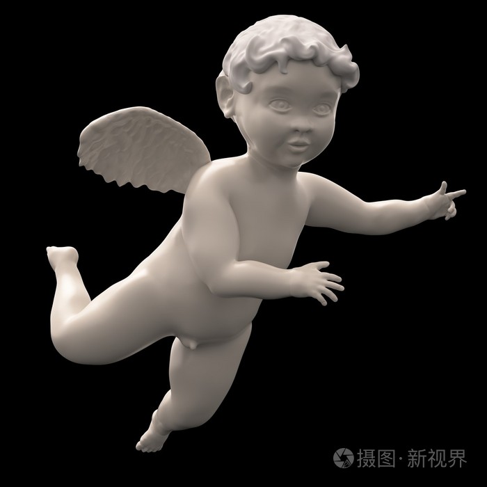 大理石的天使胖乎乎的男性孩子翅上黑色孤立
