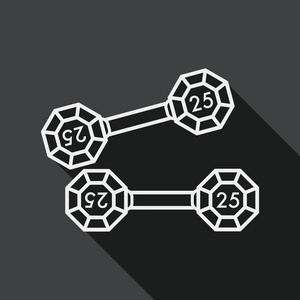 哑铃形平面图标与长长的阴影,线图标照片