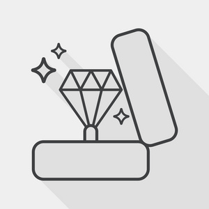 情人节钻石戒指平面图标与长影线ICO