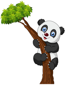 可爱的熊猫卡通爬树照片