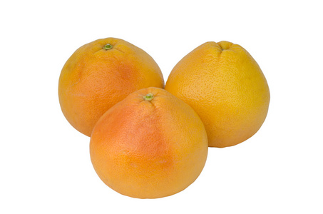 白色葡萄柚上分离的一组成熟葡萄柚
