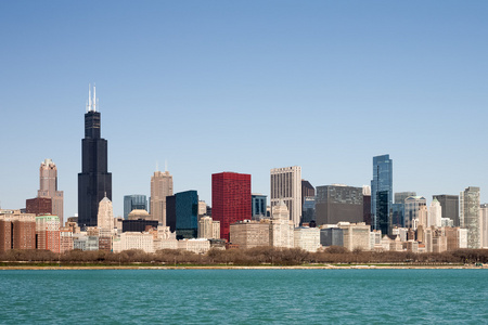 芝加哥天际线从密歇根湖