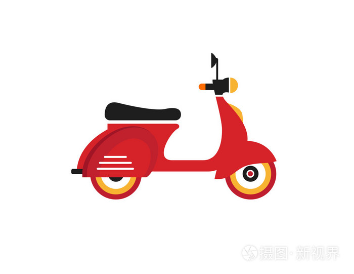 孤立在白色背景上的红色复古老式交付摩托车图标