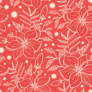 矢量红色和米色相间的热带花卉无缝图案背景